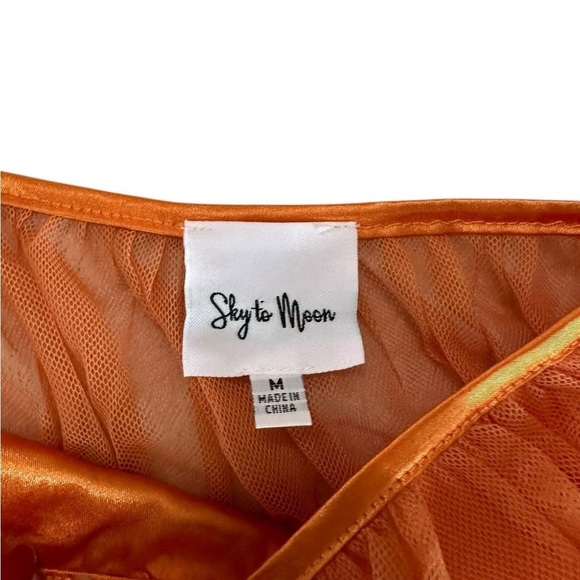 Sky to Moon Orange Puff Sleeves Tulle Crop Top Size M - Picture 12 of 17